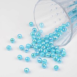 Cyan Faceted Colorful Eco-Friendly Poly Styrene Acrylic Round Beads, AB Color, Cyan, 8mm, Hole: 1.5mm, about 2000pcs/500g