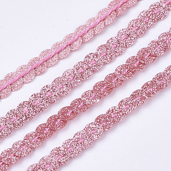 Hot Pink Ornament Accessories Plastic Paillette Bead Strands, with Glitter Powder, Sequins Trim, Flat Round, Hot Pink, 6x0.3mm, Hole: 1.2mm, about 100yards/roll