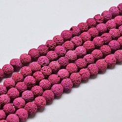 Medium Violet Red Natural Lava Rock Round Bead Strands, Dyed, Medium Violet Red, 6mm, Hole: 1mm, about 63pcs/strand, 15.7 inch