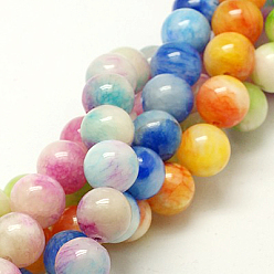 Mixed Color Natural White Jade Beads Strands, Dyed, Round, Mixed Color, 8mm, Hole: 1mm, about 50pcs/strand, 16 inch