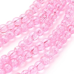 Hot Pink Spray Painted Crackle Glass Beads Strands, Round, Hot Pink, 6mm, Hole: 1.3~1.6mm, about 133pcs/strand, 31.4 inch