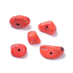 Orange Red Natural Magnesite Beads Strands, Dyed, Chip, Orange Red, 6~10x6~10x3~4mm, Hole: 0.5~0.7mm, 15.55''~16.54''(39.5~42cm)
