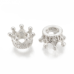 Platine Perles européennes en alliage, Perles avec un grand trou   , avec strass, couronne, cristal, platine, 11.5x6mm, Trou: 5mm