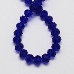Dark Blue Handmade Glass Beads, Faceted Rondelle, Dark Blue, 14x10mm, Hole: 1mm, about 60pcs/strand