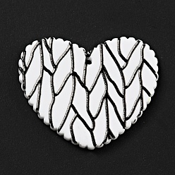 Noir Pendentifs acryliques imprimés, coeur avec motif de branche, noir, 26x31.5x2mm, Trou: 1.5mm