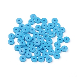 Dodger Blue Eco-Friendly Handmade Polymer Clay Beads, Disc/Flat Round, Heishi Beads, Dodger Blue, 4x1mm, Hole: 1mm, about 380~400pcs/strand, 17.7 inch