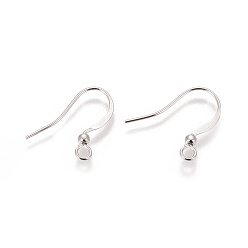 Platinum Brass French Earring Hooks, Flat Earring Hooks, with Beads and Horizontal Loop, Lead Free & Nickel Free, Platinum, 15mm, Hole: 2mm