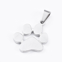 Stainless Steel Color 304 Stainless Steel Pendants, Dog Paw Prints, Stainless Steel Color, 22.7x19x1.7mm, Hole: 2.7~3.6x7.5mm