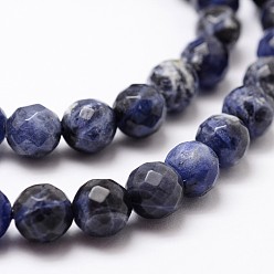 Sodalite Natural Sodalite Beads Strands, Grade A, Faceted, Round, 8mm, Hole: 1mm, about 44pcs/strand, 14.9 inch~15.1 inch