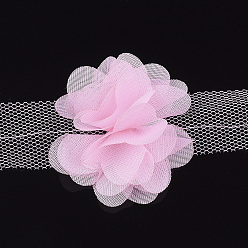 Pearl Pink Organza Flower Ribbon, Costume Accessories, For Party Wedding Decoration and Earring Making, Pearl Pink, 50~60mm, about 10yard/bundle