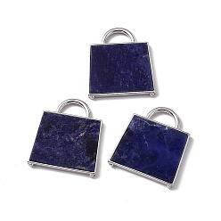 Sodalite Natural Sodalite Pendants, Handbag Charms, with Rack Plating Platinum Tone Brass Findings, Cadmium Free & Lead Free, 34x29.5x3mm, Hole: 6x11mm