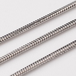 Stainless Steel Color 304 Stainless Steel Round Snake Chains, Soldered, Stainless Steel Color, 1mm