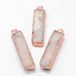 Rose Gold Electroplated Natural & Dyed Druzy Agate Pendants, with Brass Findings, Rose Gold, 37~41x9~10x5~9mm, Hole: 3mm