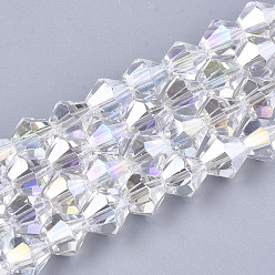 Clear AB Electroplate Glass Beads Strands, AB Color Plated, Faceted, Bicone, Clear AB, 7.5~8x7.5~8mm, Hole: 1.5mm, about 40pcs/strand, 11.81 inch