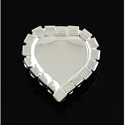 Creamy White Shining Flatback Heart Brass ABS Plastic Imitation Pearl Cabochons, with Grade A Crystal Rhinestones, Silver Color Plated Metal Color, Creamy White, 23.5x21.5x6.5mm