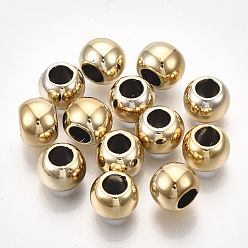 Golden Plated UV Plating ABS Plastic Beads, Round, Golden Plated, 6x4.5mm, Hole: 2.5mm