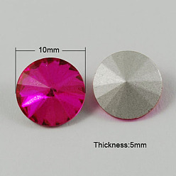 Deep Pink Glass Pointed Back Rhinestone, Rivoli Rhinestone, Back Plated, Cone, Deep Pink, 10x5mm
