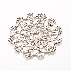 Platinum Iron Links, Etched Metal Embellishments, Flower, Platinum, 48x47x2~3mm, Hole: 2mm