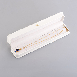 White PU Leather Bracelet Necklace Gift Boxes, with Golden Plated Iron Crown and Velvet Inside, for Wedding, Jewelry Storage Case, White, 24x5.5x3.9cm
