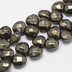 Pyrite Natural Pyrite Beads Strands, Top Drilled Beads, Faceted, Teardrop, 9~10x9~10x5~6mm, Hole: 1mm, about 30~32pcs/strand, 6.2 inch(160mm)