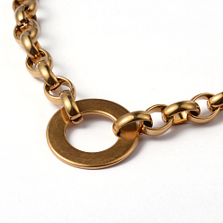 Золотой Кольцо 304 ожерелья из нержавеющей стали ссылка и браслеты ювелирных изделий, с карабин-лобстерами , золотые, 18.5 дюйм (470 мм), 220 мм (8-5/8 дюйм)