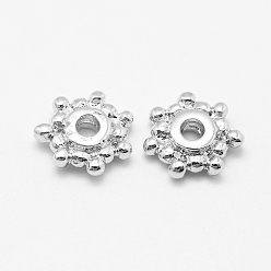 Real Platinum Plated Brass Spacer Beads, Long-Lasting Plated, Real Platinum Plated, Nickel Free, Flower, 8x2mm, Hole: 1mm