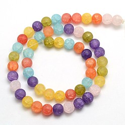 Mixed Color Frosted Synthetic Crackle Quartz Round Beads Strands, Dyed & Heated, Mixed Color, 8mm, Hole: 1mm, about 54pcs/strand, 16.17 inch