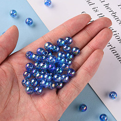 Royal Blue Transparent Acrylic Beads, AB Color Plated, Round, Royal Blue, 8x7mm, Hole: 2mm, about 1745pcs/500g