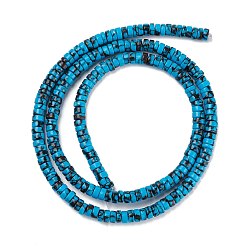 Темно-Голубой Синтетических нитей бирюзовые бусы, окрашенные, Heishi бусы, Плоский круглый / диск, глубокое синее небо, 4x1 мм, отверстие : 1 мм, 15.24~16.06 дюйм (38.7~40.8 см)