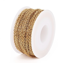 Golden Ion Plating(IP) 304 Stainless Steel Cable Chains, Soldered, with Spool, Flat Oval, for Jewelry Making, Golden, 2.5x2x0.5mm, about 32.8 Feet(10m)/roll