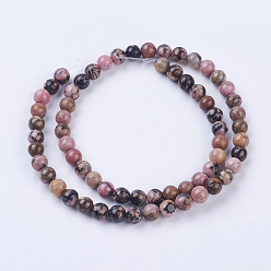 Rhodonite Natural Rhodonite Beads Strands, Round, 6~6.5mm, Hole: 1mm, about 64pcs/strand, 15.3 inch(39cm)