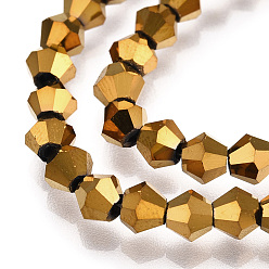 Golden Plated Electroplate Glass Bead Strands, Rainbow Plated, Faceted Bicone, Golden Plated, 4x4.5mm, Hole: 1mm, about 92~96pcs/strand, 13.78~14.37 inch