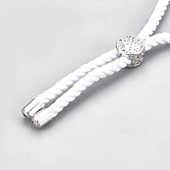 White Cotton Cord Bracelet Making, with Brass Findings, Flat Round with Tree of Life, White, 8-5/8 inch(22cm), Hole: 2mm