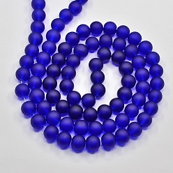 Blue Transparent Glass Bead Strands, Frosted, Round, Blue, 6mm, Hole: 1.3~1.6mm, about 140pcs/strand, 31.4 inch