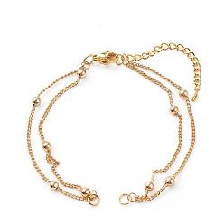Golden Multi-strand Brass Curb Chain Bracelet Makings, with 304 Stainless Steel Chain Extender, Golden, 6-1/2 inch(16.5cm)
