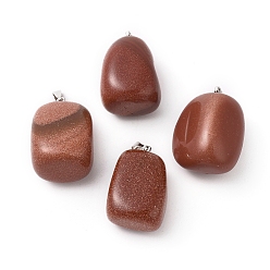 Goldstone Synthetic Goldstone Pendants, with Platinum Tone Brass Findings, Nuggets, 23~30x13~22x12~20mm, Hole: 5x3mm