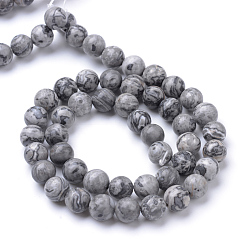 Map Stone Natural Map Stone/Picasso Stone/Picasso Jasper Bead Strands, Round, 8~9mm, Hole: 1mm, about 46pcs/strand, 15.3 inch