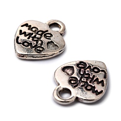 Antique Silver Ideas for Valentines Day Gifts Tibetan Style Alloy Pendants, Cadmium Free & Nickel Free & Lead Free, Heart with Made with Love, Antique Silver, 12.2x10x1.8mm, Hole: 2mm