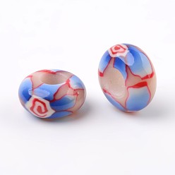 Mixed Color Handmade Polymer Clay Enamel European Beads, Large Hole Rondelle Beads, Mixed Color, 14x7.5mm, Hole: 5.5mm