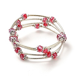 Red Fashion Wrap Bracelets, with Rondelle Glass Beads, Tibetan Style Bead Caps, Brass Tube Beads and Steel Memory Wire, Red, Inner Diameter: 55mm