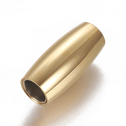 Golden 304 Stainless Steel Magnetic Clasps with Glue-in Ends, Rice, Golden, 21x9.5mm, Hole: 6mm