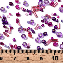 Pourpre Perles de rocaille en verre, mixedstyle, formes mixtes, pourpre, 1~7x2~4mm, Trou: 0.7~1mm, environ 450 g / livre