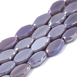 Средний Фиолетовый Стеклянные бусины с гальваническим покрытием , с покрытием AB цвета, граненые, рис, средне фиолетовый, 10x6x3.5 мм, отверстие : 1.4 мм, около 50 шт / нитка, 19.69~20.94 дюйм (50~53.2 см)