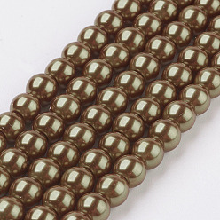 Verge D'or Foncé Brins de perles de verre teints écologiques, Grade a, ronde, cordon en coton fileté, verge d'or noir, 6mm, Trou: 1.2~1.5mm, Environ 70 pcs/chapelet, 15.7 pouce
