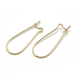 Real 18K Gold Plated Brass Hoop Earrings, Real 18K Gold Plated, 18 Gauge, 37x14mm, Pin: 1mm