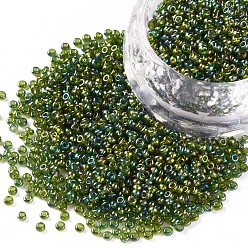 Yellow Green 12/0 Grade A Round Glass Seed Beads, Transparent Colours Rainbow, Yellow Green, 12/0, 2x1.5mm, Hole: 0.9mm, about 30000pcs/bag