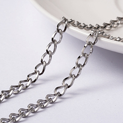 Stainless Steel Color 304 Stainless Steel Twisted Chain Curb Chains, Unwelded, with Spool, Stainless Steel Color, 6x4x0.8mm, about 65.61 Feet(20m)/roll