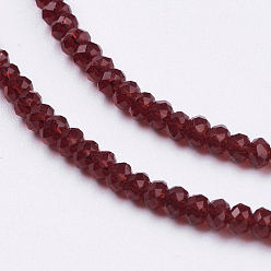 Dark Red Transparent Glass Beads Strands, Faceted, Rondelle, Dark Red, 3x2mm, Hole: 0.8mm, about 185~190pcs/strand, 15.5~16 inch(39.3~40.6cm)
