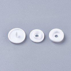 White Resin Snap Fasteners, Raincoat Buttons, Flat Round, White, Cap: 12x6.5mm, Pin: 2mm, Stud: 10.5x3.5mm, Hole: 2mm, Socket: 10.5x3mm, Hole: 2mm