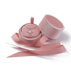 Pink Бархатная шкатулка для украшений, с лентой и карточной бумагой, для ожерелья, колонка, розовые, 6x5.5 см, Внутренний диаметр: 5.1 cm